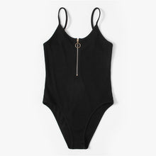 Load image into Gallery viewer, Zipper Front Ribbed Cami Bodysuit
