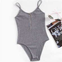 Load image into Gallery viewer, Zipper Front Ribbed Cami Bodysuit
