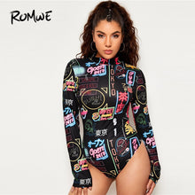 Load image into Gallery viewer, Mock Neck Letter Print Bodysuit For Women