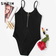Load image into Gallery viewer, Zipper Front Ribbed Cami Bodysuit
